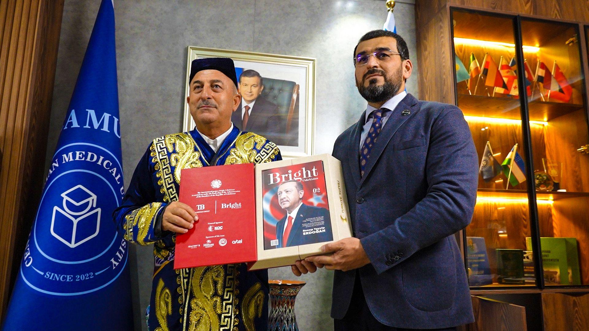 Bright Uzbekistan magazine handed over to Mevlut Cavusoglu